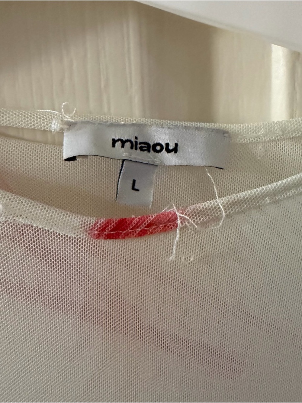 Miaou Ivory Sheer Mesh Top with Red Detail